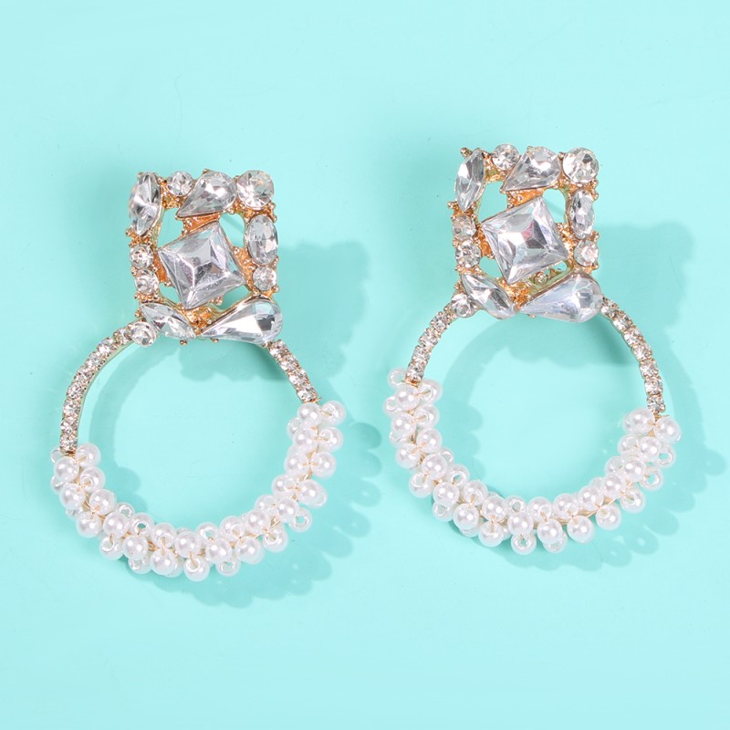 Fashion Gold Openwork Diamond Pearl Circle Alloy Stud Earrings,Drop Earrings