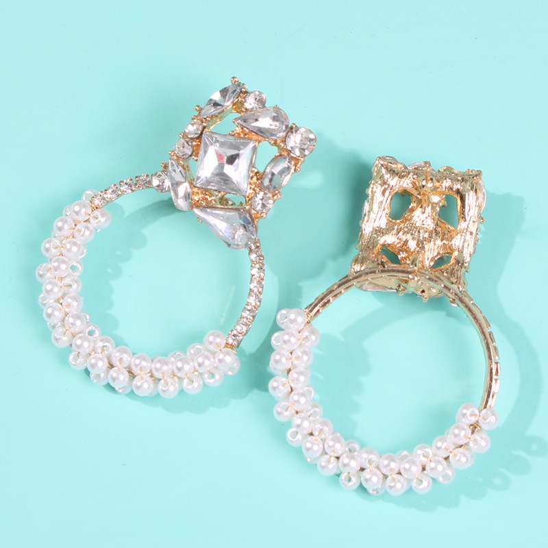 Fashion Gold Openwork Diamond Pearl Circle Alloy Stud Earrings,Drop Earrings