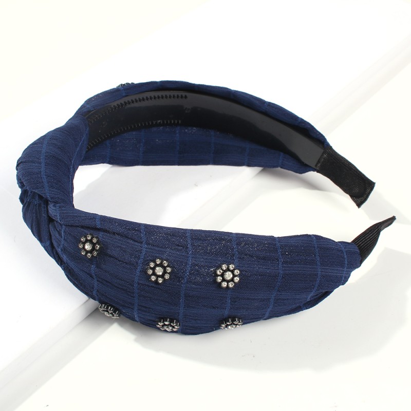Fashion Navy Blue Plaid Printed Diamond Flower Headband,Head Band