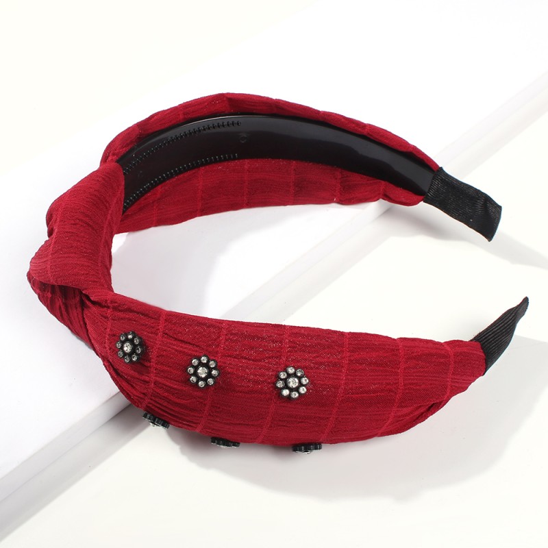 Fashion Red Wine Plaid Printed Diamond Flower Headband,Head Band