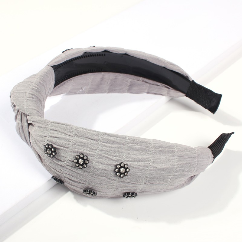 Fashion Gray Plaid Printed Diamond Flower Headband,Head Band