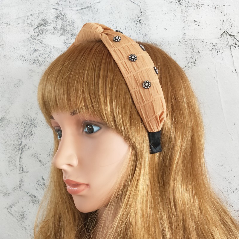 Fashion Ginger Yellow Plaid Printed Diamond Flower Headband,Head Band