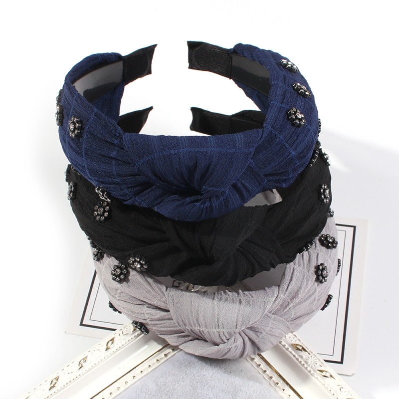 Fashion Black Plaid Printed Diamond Flower Headband,Head Band