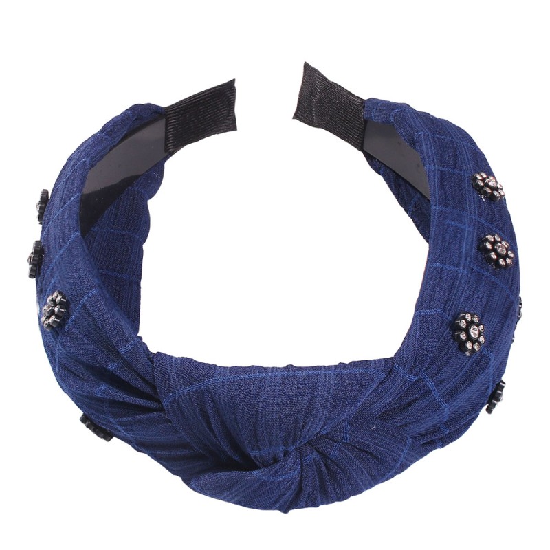 Fashion Navy Blue Plaid Printed Diamond Flower Headband,Head Band