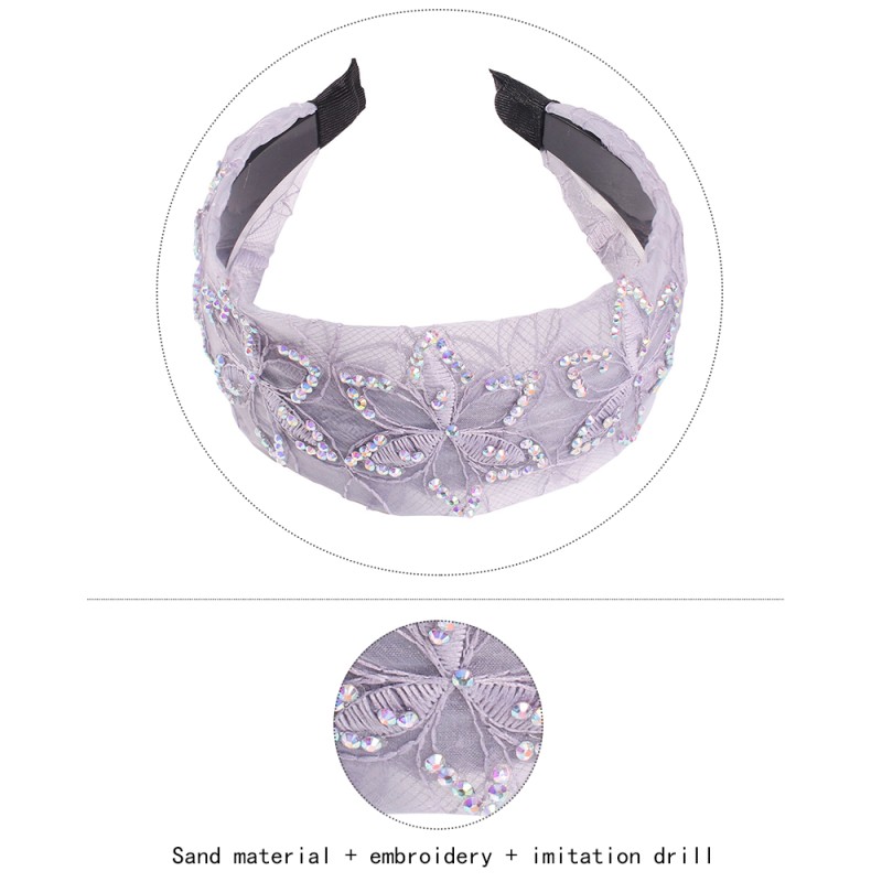 Fashion Light Purple Online Diamond Flower Embroidery Headband,Head Band