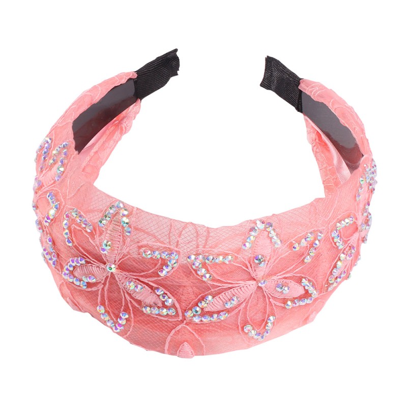 Fashion Naked Pink Online Diamond Flower Embroidery Headband,Head Band