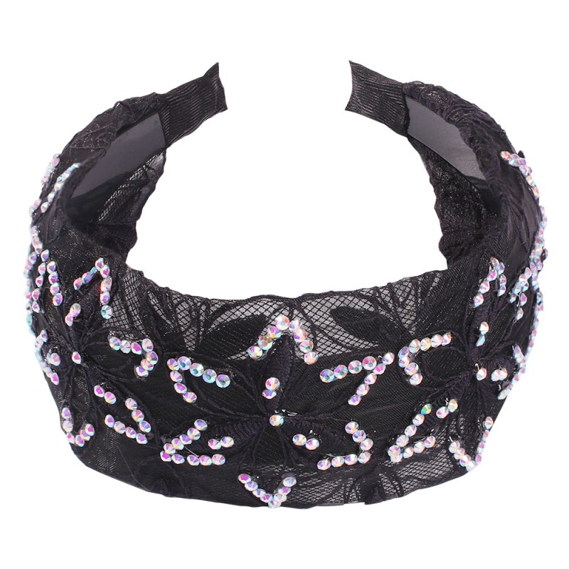 Fashion Black Online Diamond Flower Embroidery Headband,Head Band