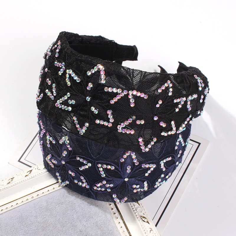Fashion Black Online Diamond Flower Embroidery Headband,Head Band