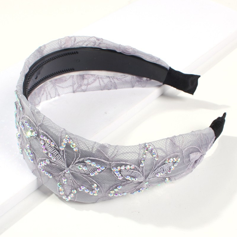 Fashion Gray Online Diamond Flower Embroidery Headband,Head Band