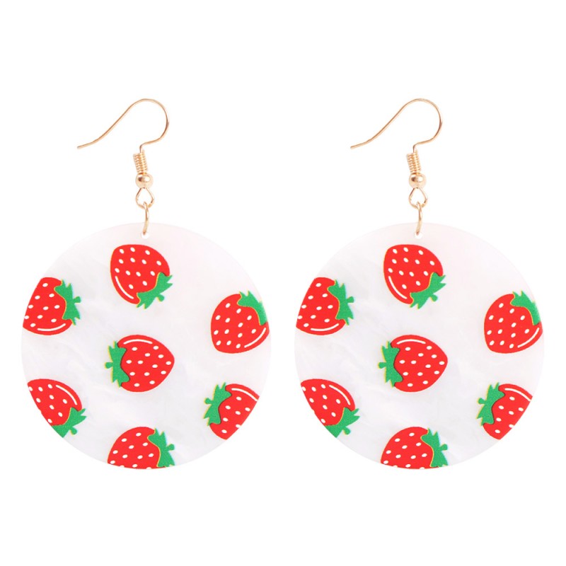 Fashion Chili Fruit Print Acrylic Round Earrings,Drop Earrings