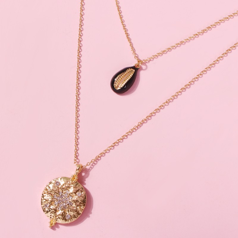 Fashion Gold Alloy Diamond Shell Multi-layer Necklace,Multi Strand Necklaces