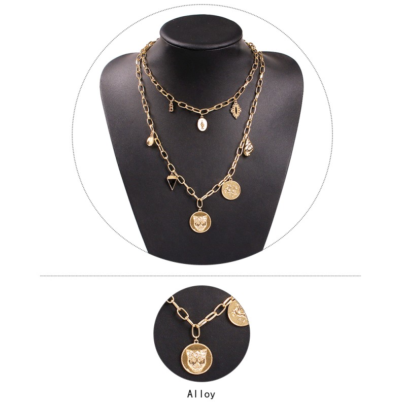 Fashion Gold Alloy Drop Oil Embossed Multilayer Necklace,Multi Strand Necklaces
