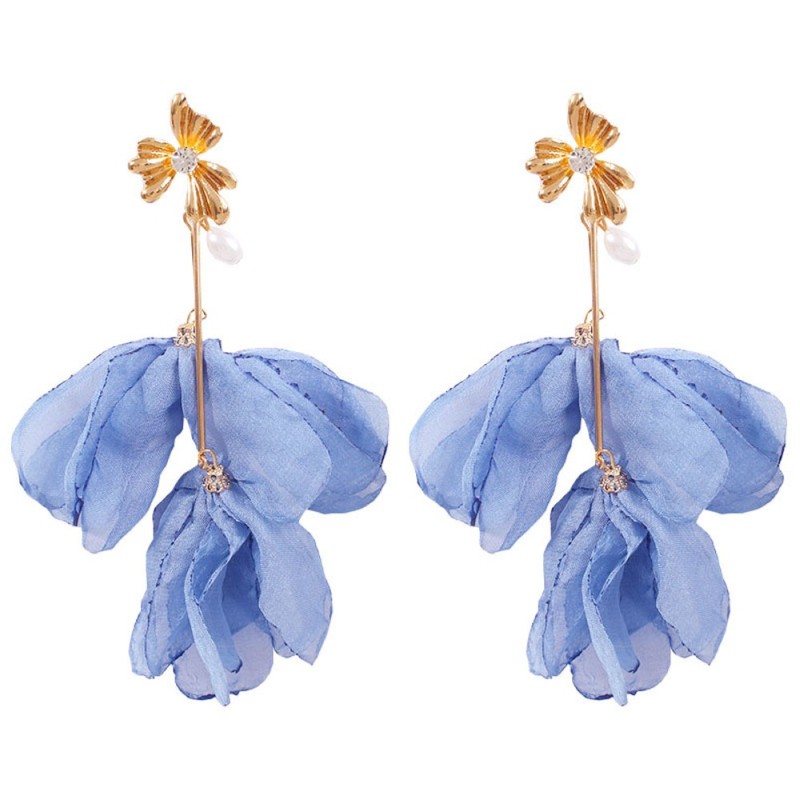 Fashion Lake Blue Alloy-studded Chiffon Petal Earrings,Drop Earrings