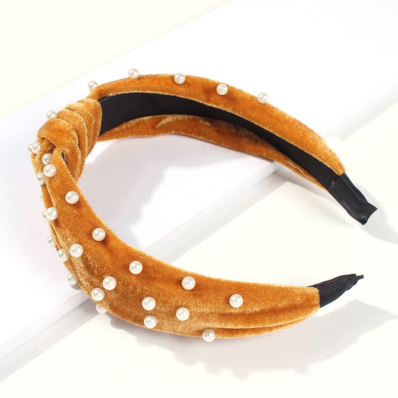 Fashion Red Gold Velvet Nail Pearl Knotted Headband,Head Band