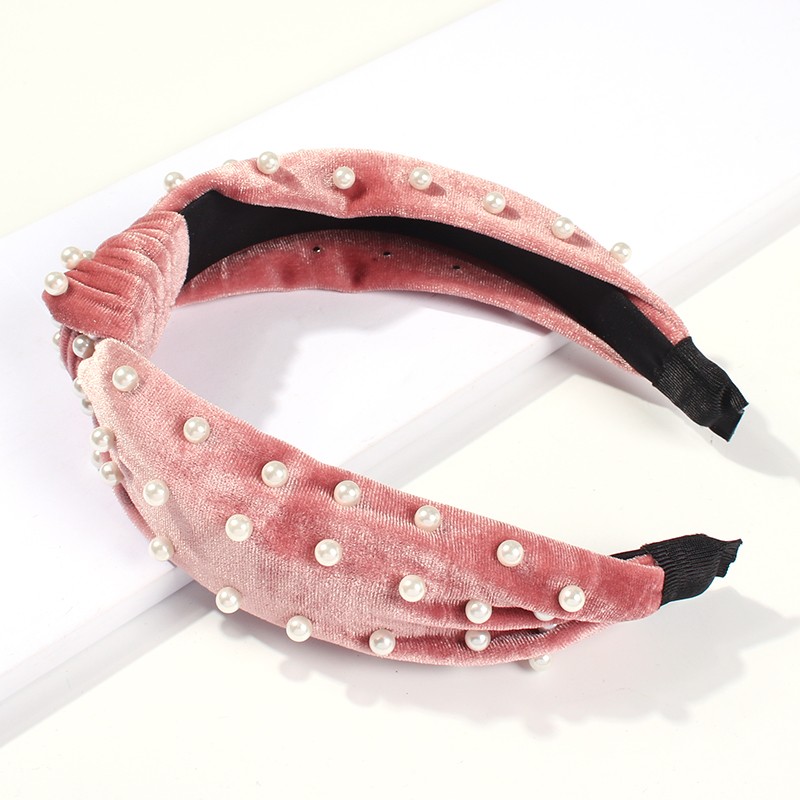 Fashion Pink Gold Velvet Nail Pearl Knotted Headband,Head Band