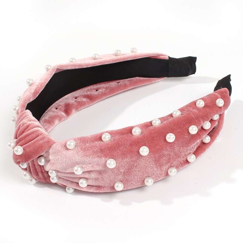 Fashion Pink Gold Velvet Nail Pearl Knotted Headband,Head Band