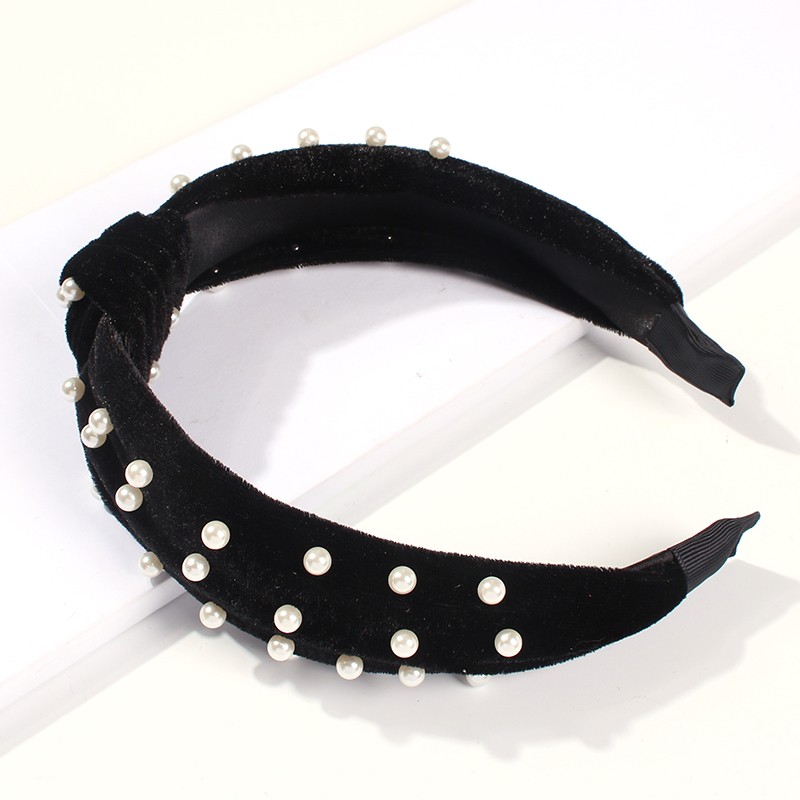 Fashion Yellow Gold Velvet Nail Pearl Knotted Headband,Head Band