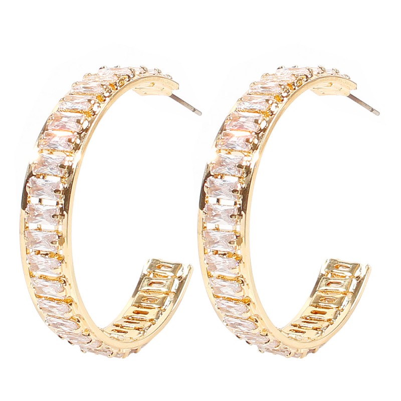 Fashion Gold Color Drill Copper Inlaid Zircon C-shaped Earrings,Earrings