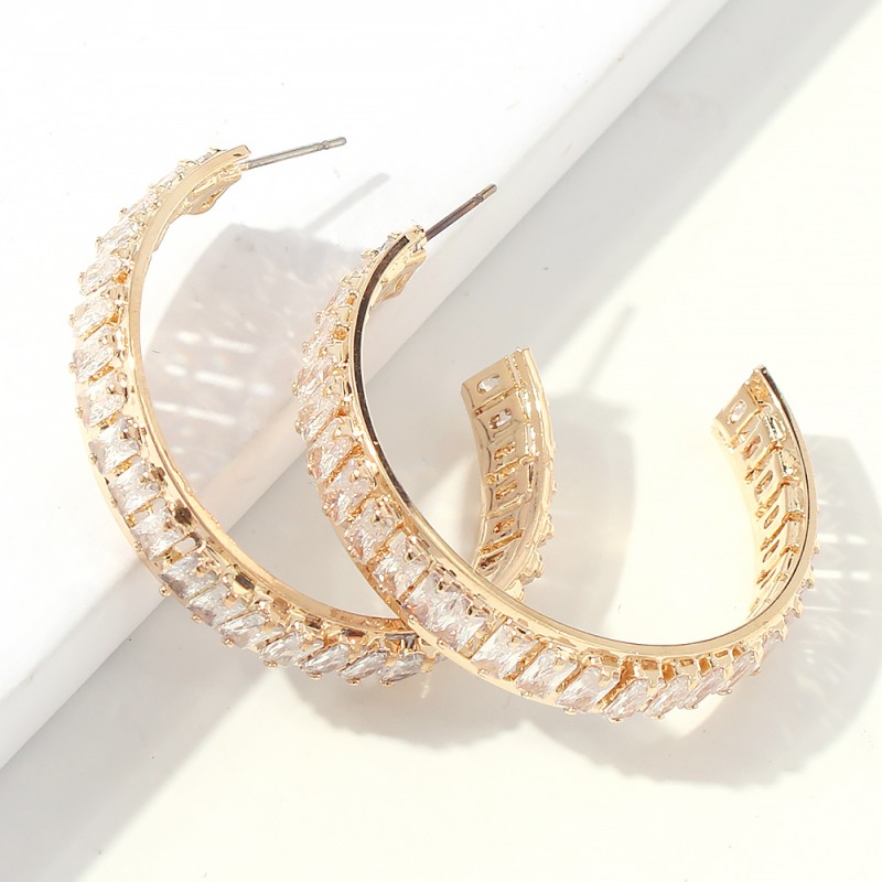Fashion White K White Diamond Copper Inlaid Zircon C-shaped Earrings,Stud Earrings