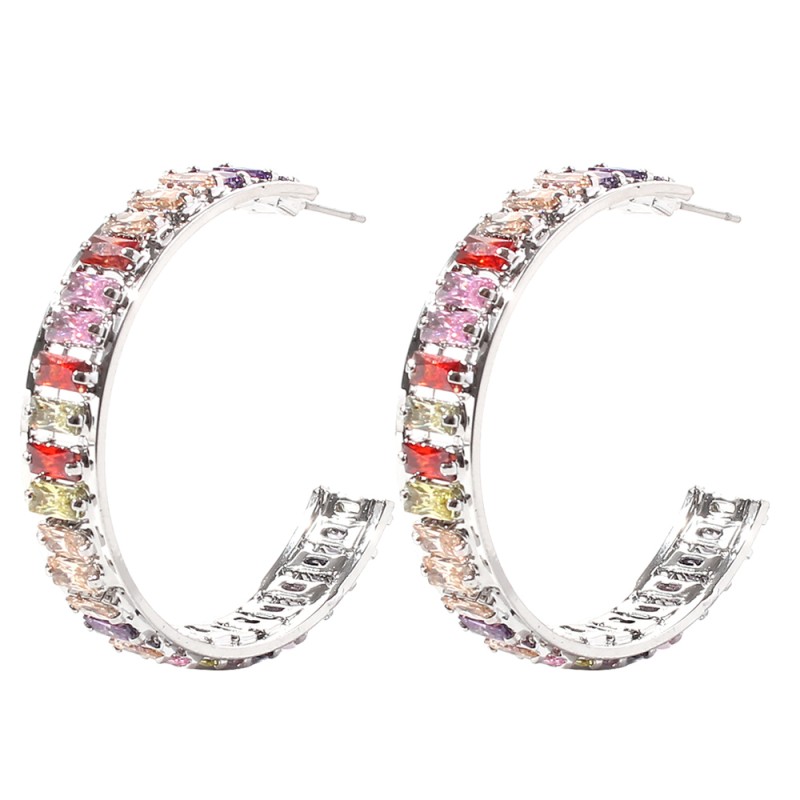 Fashion White K Color Diamond Copper Inlaid Zircon C-shaped Earrings,Earrings