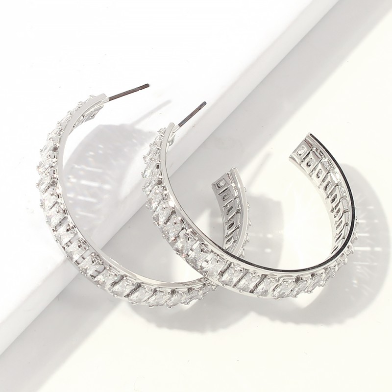 Fashion White K White Diamond Copper Inlaid Zircon C-shaped Earrings,Stud Earrings