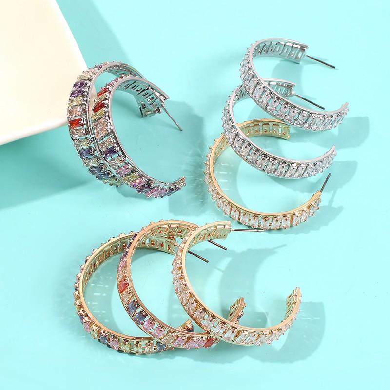 Fashion White K Color Diamond Copper Inlaid Zircon C-shaped Earrings,Earrings