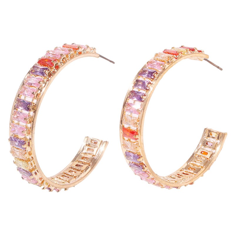 Fashion Golden White Diamond Copper Inlaid Zircon C-shaped Earrings,Earrings