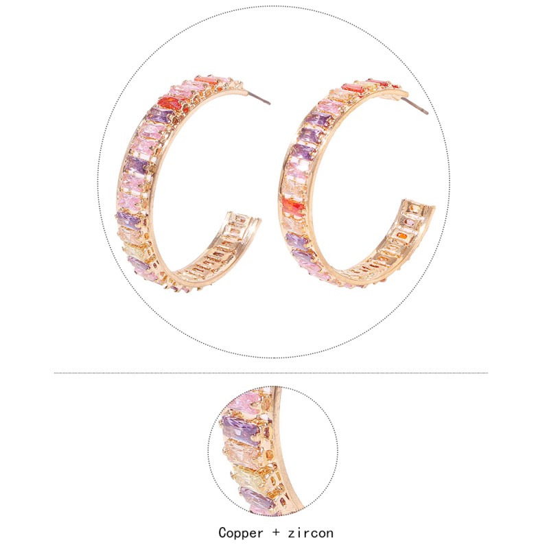 Fashion Golden White Diamond Copper Inlaid Zircon C-shaped Earrings,Earrings