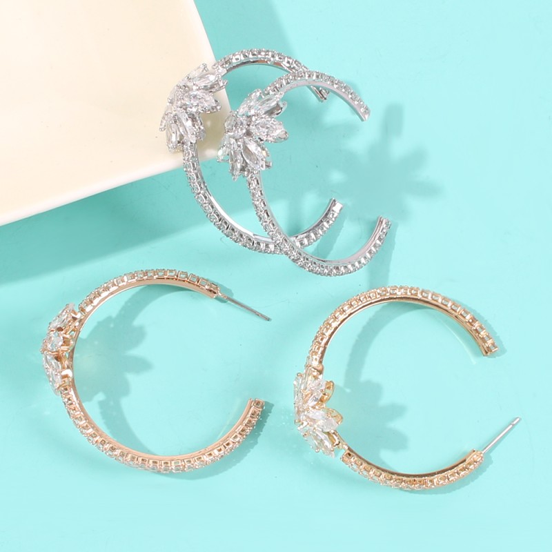 Fashion White K Copper Inlaid Zircon C-shaped Earrings,Earrings