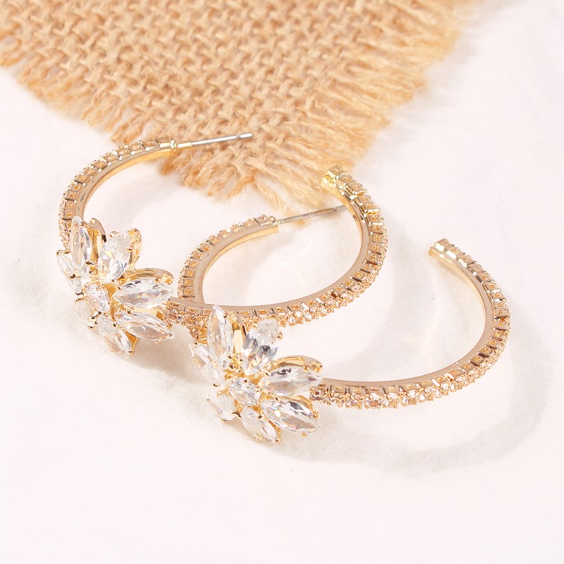 Fashion Gold Copper Inlaid Zircon C-shaped Earrings,Hoop Earrings