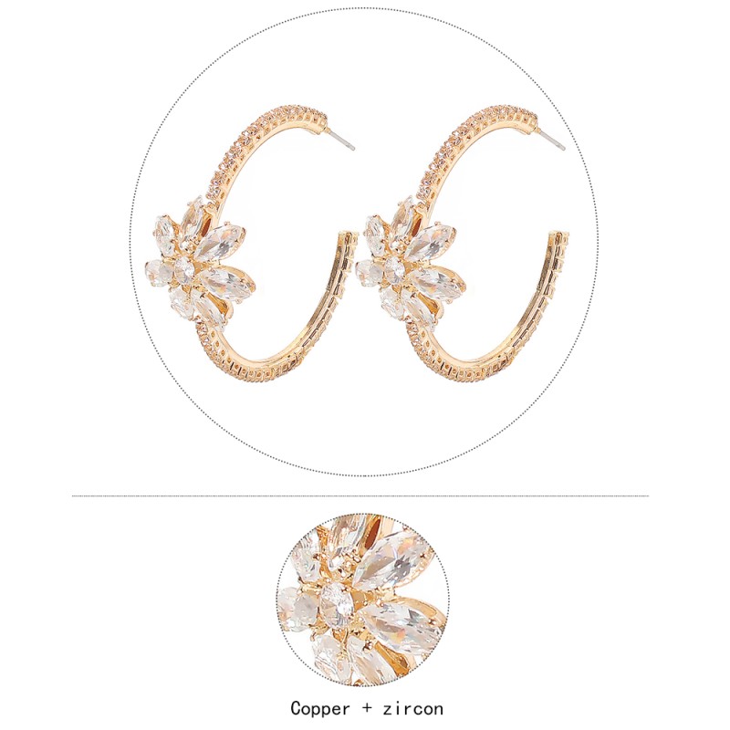 Fashion Gold Copper Inlaid Zircon C-shaped Earrings,Hoop Earrings