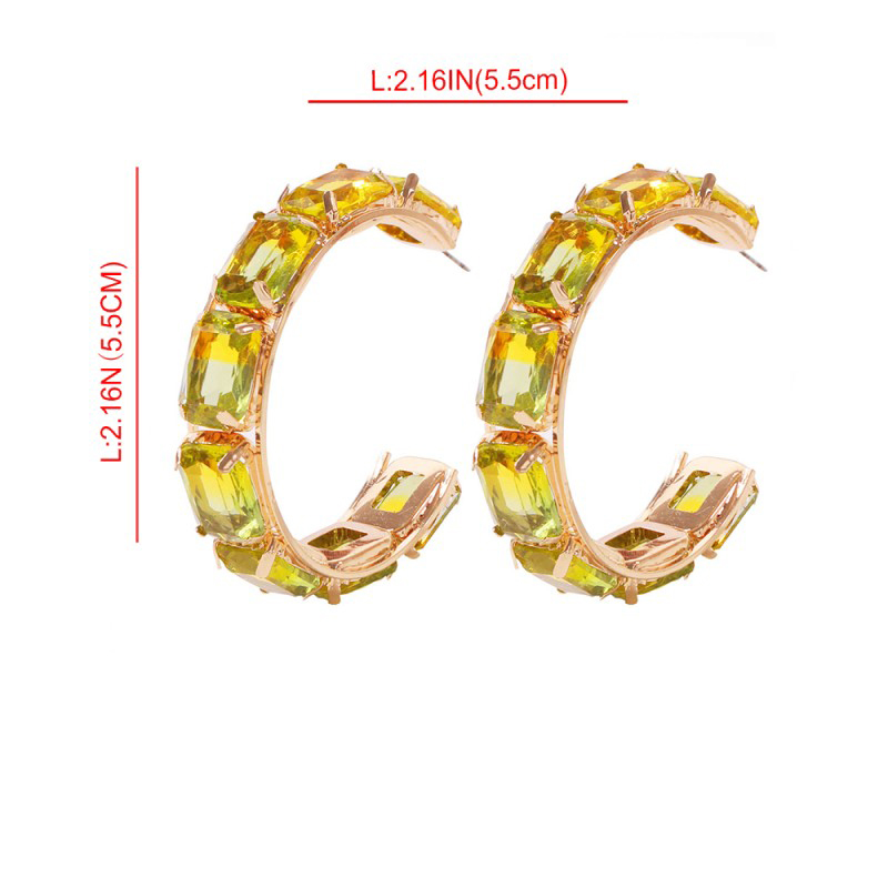 Fashion Light Green Copper-studded Glass Drill C-shaped Earrings,Hoop Earrings