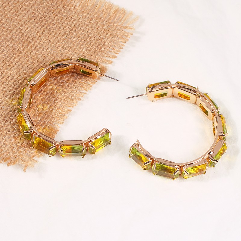 Fashion Rose Red Copper-studded Glass Drill C-shaped Earrings,Hoop Earrings