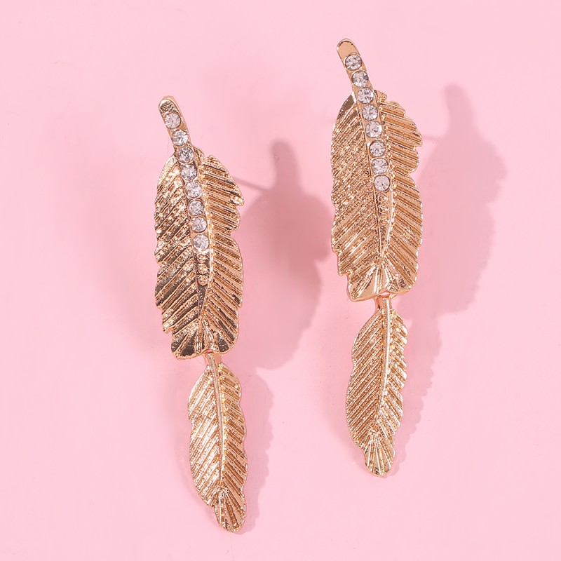 Fashion Gold Alloy Studded Leaf Stud Earrings,Drop Earrings
