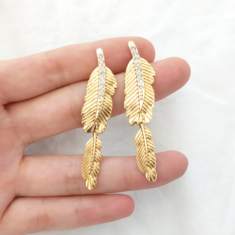 Fashion Gold Alloy Studded Leaf Stud Earrings,Drop Earrings