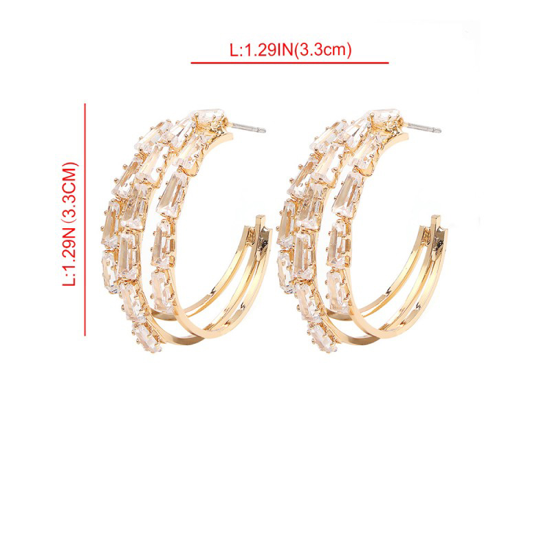 Fashion White K Copper Inlaid Zircon Hollow C-shaped Earrings,Hoop Earrings