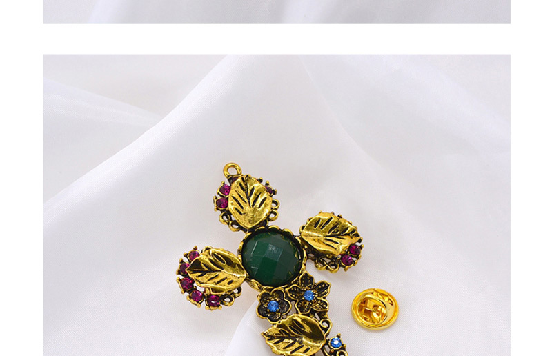 Fashion Gold Cross-studded Emerald Brooch,Korean Brooches