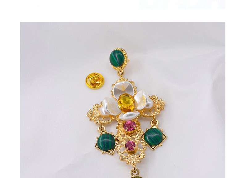 Fashion Gold Fringed Green Diamond Cross Brooch,Korean Brooches