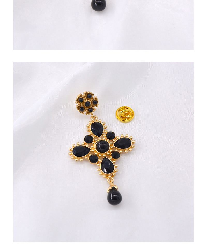 Fashion Black Diamond Jewel Cross Brooch,Korean Brooches