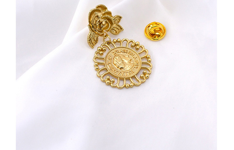 Fashion Gold Openwork Pattern Embossed Queen Coin Brooch,Korean Brooches