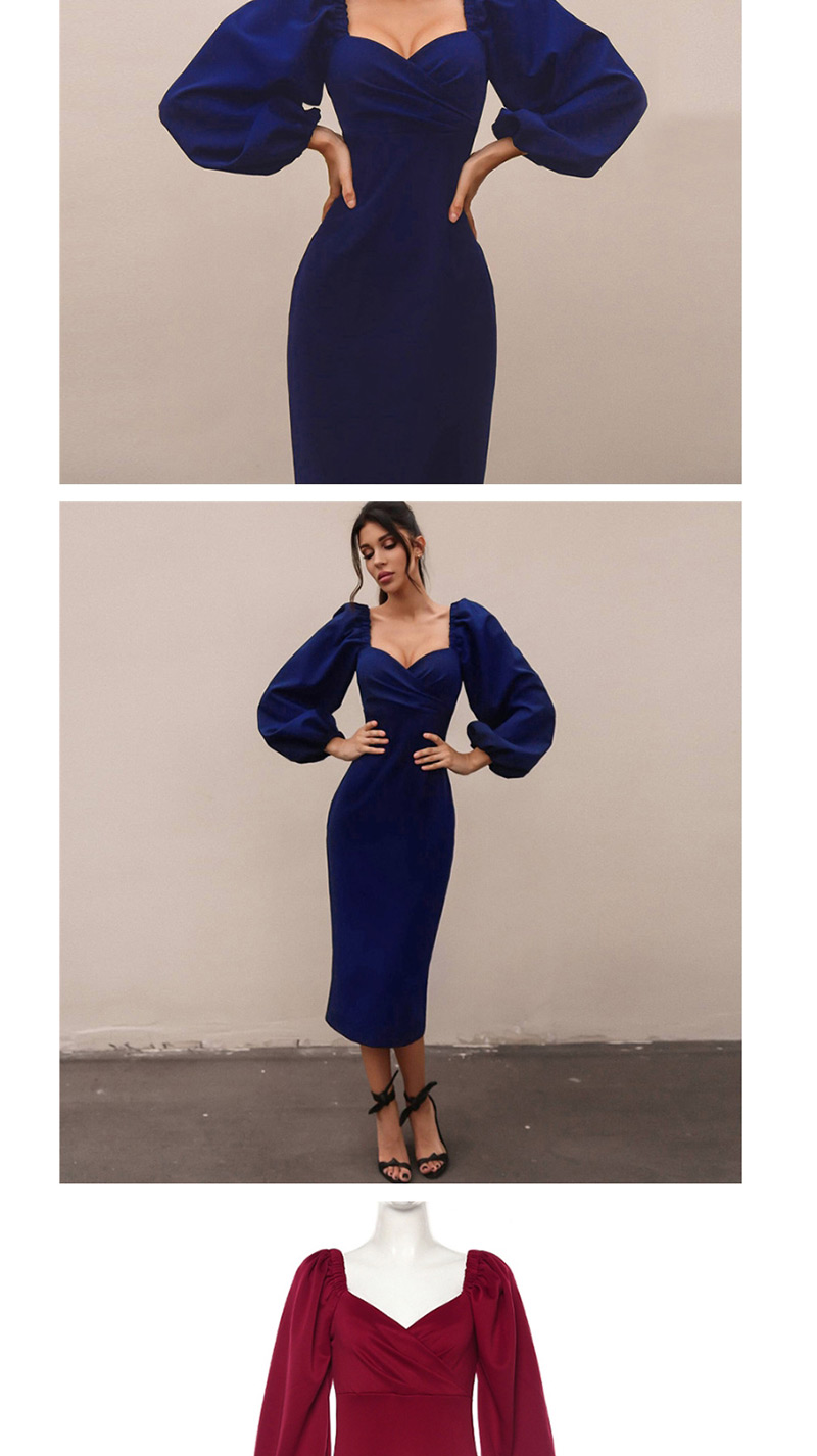Fashion Blue One-shoulder Halter Dress,Knee Length