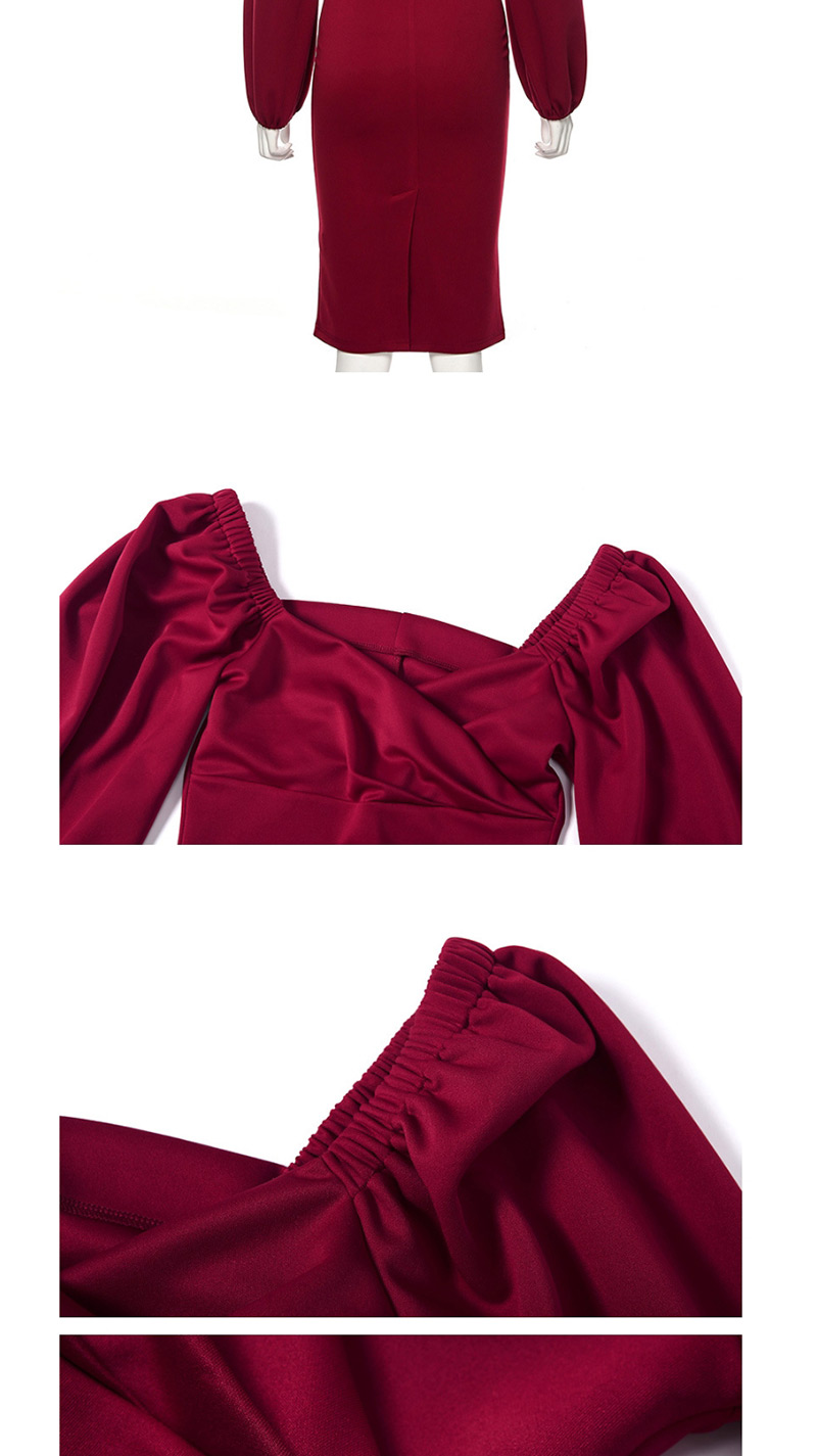 Fashion Red Wine One-shoulder Halter Dress,Knee Length