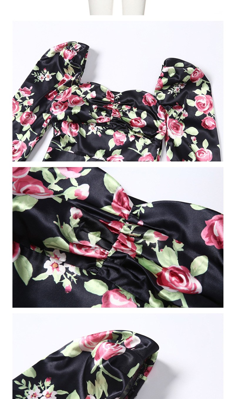 Fashion Black Square Collar Backless Flower Irregular Dress,Long Dress