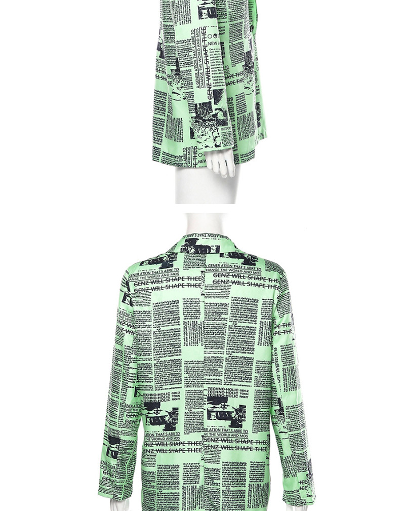 Fashion Green Newspaper Print Suit,Coat-Jacket