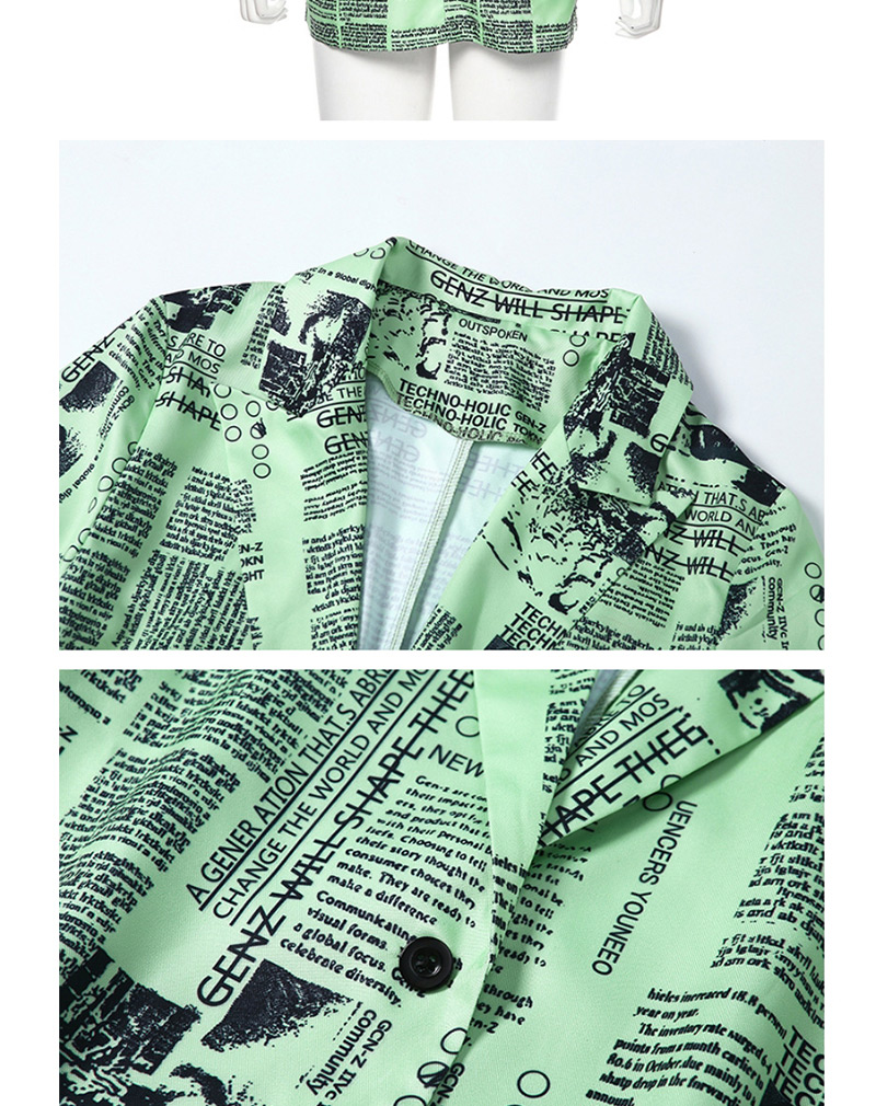 Fashion Green Newspaper Print Suit,Coat-Jacket