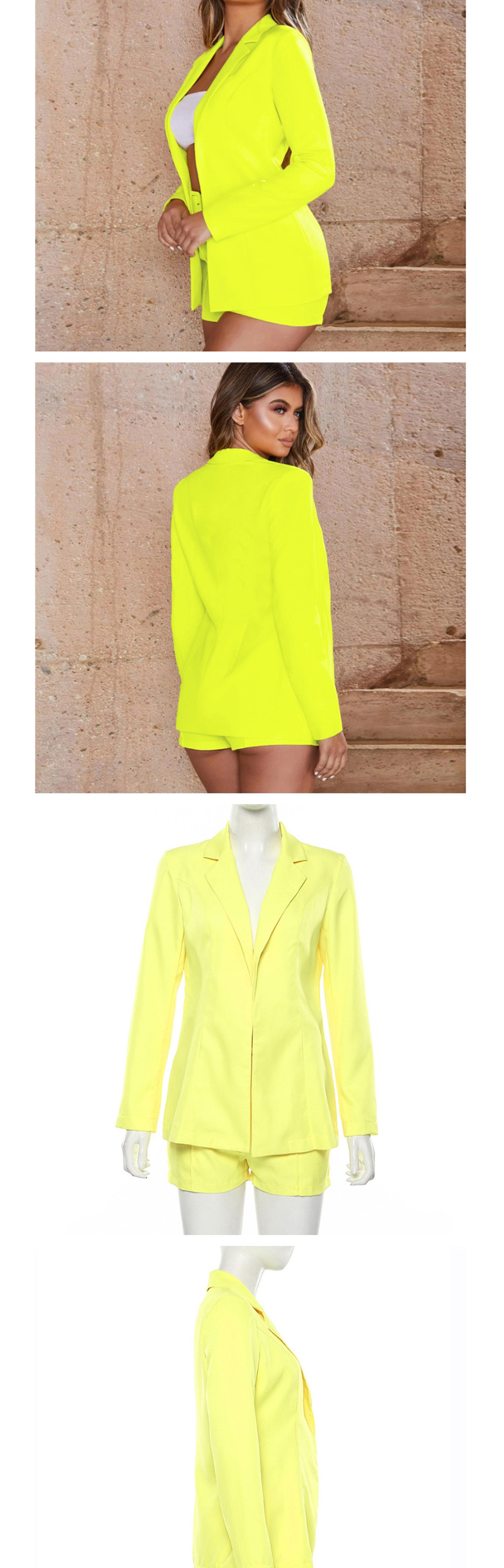 Fashion Yellow Suit + High Waist Shorts Suit,Coat-Jacket