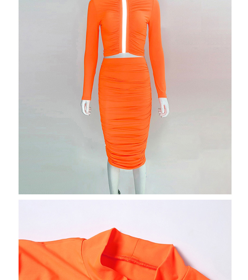 Fashion Orange Round Neck T-shirt + High Waist Skirt Suit,Tank Tops & Camis