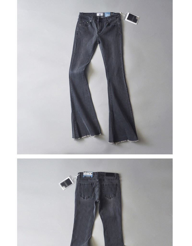 Fashion Light Gray Washed Stretch Flare Jeans,Denim