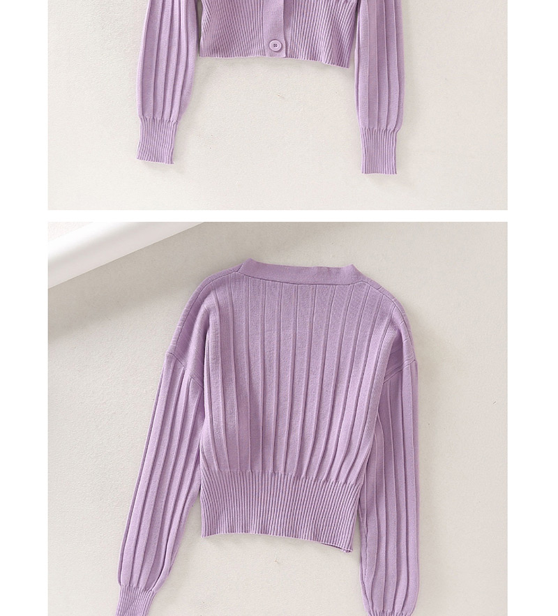 Fashion Purple V-neck Knit Pit Buckle Sweater,Sweater
