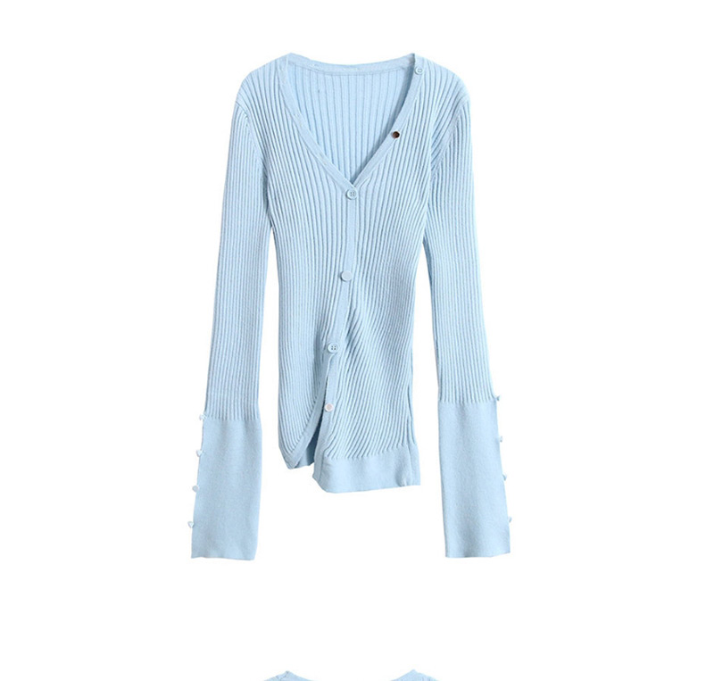 Fashion Blue Asymmetrical Knit Sweater,Sweater